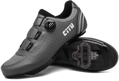 PENXZT Mountainbike Schuhe Herren Damen MTB Fahrradschuhe kompatibel mit SPD 2 Schrauben mit Cleats Radsportschuhe Atmungsaktive Draussen,Grau,42 EU