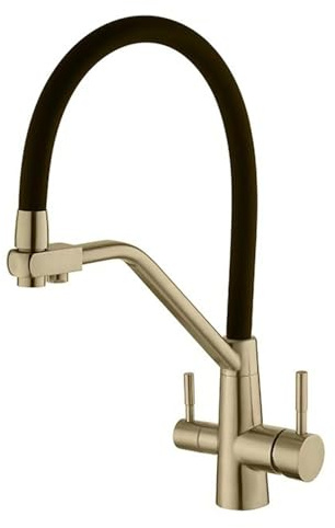 Grifo de cocina dorado cepillado de 3 vías para ósmosis, flexible, 2 modos, filtro de agua de acero inoxidable, boquilla extralarga, diseño moderno, fácil instalación