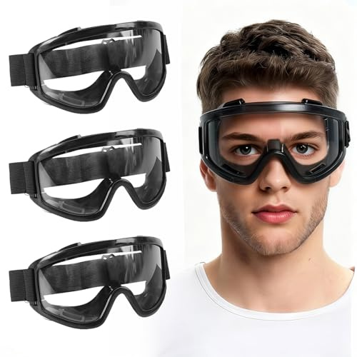 Zyiphor 3 Stück Schutzbrille Arbeitsschutzbrille Antibeschlag, Staubschutzbrille Vollsichtschutzbrillen, Verstellbares Kopfband, Schutzbrille für Brillenträger, für Labor Baustelle Skifahren