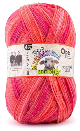 Opal Feine Merinowolle Edition 2, 4-fach Strickgarn, 75% Merinowolle Superwash, 100g Knäuel, 425m Lauflänge, für Socken und Accessoires (11631 fluffig)
