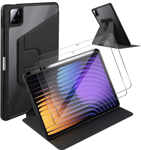Cover+2 Pezzi Vetro Temperato Compatibili con Xiaomi Pad 8/Pad 8 Pro | Pad 7/Pad 7 Pro, Pellicola Protettiva Antigraffio Ultra 9H, Custodia Girevole a 360° con Portapenne [Anti-Scratch]
