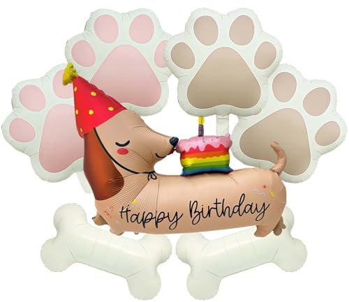 Ballon Dackel, 7 Stücke XXL Ballon Dackel, 3D Folienballon Dackel Luftballon Happy Birthday, Hund Luftballons Geburtstag Deko Tiere Ballons, Party Deko für Jungen Mädchen Hunde Geburtstag