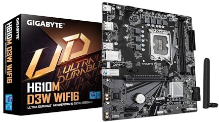 GIGABYTE H610M D3W WIFI6 Intel LGA 1700 Micro ATX Motherboard, Supports 14th/13th/12th Gen Intel Processors, 5+1+1 Power Phase, DDR5, 1x M.2, PCIe 4.0 x16, USB 3.2 Gen 1, WIFI6, GbE LAN, WiFi EZ-Plug