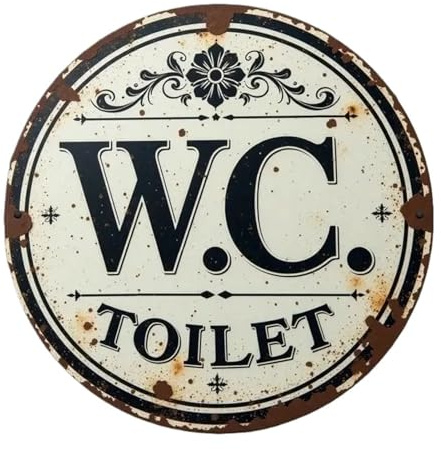 Carteles De BañO Letrero de hierro redondo Vintage, placa decorativa rústica for WC (inodoro), con diseño Floral adornado, Ideal for el hogar