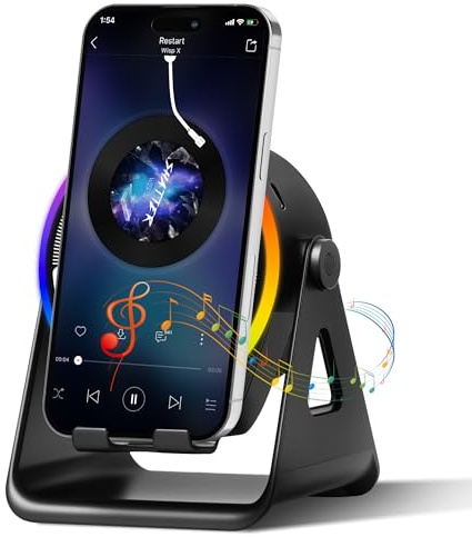 Wireless Induction Speaker, 4-in-1 Portable Bluetooth Speaker (Black) | Induction Bluetooth Speaker with 360° Rotating Phone Holder, RGB Ambient Light, and 5W High-definition Surround Sound