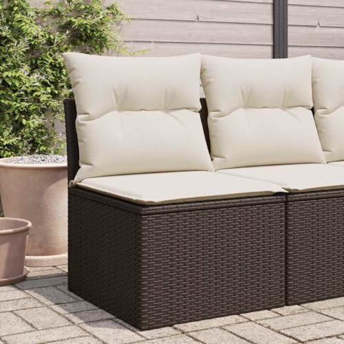 Générique Gartensofa ohne Armlehnen, aus braunem Polyrattan, mit braunem Kissen, modulares Outdoorsofa, bequem, abnehmbarer und waschbarer Bezug, robuster Stahlrahmen für Wohnzimmer