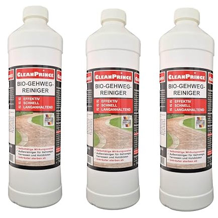 3 x 1 Liter CleanPrince Bio Gehweg Reiniger Außenreiniger Steinreiniger | ACHTUNG: nicht auf Pflanzen sprühen - diese gehen ein | biologisch abbaubar