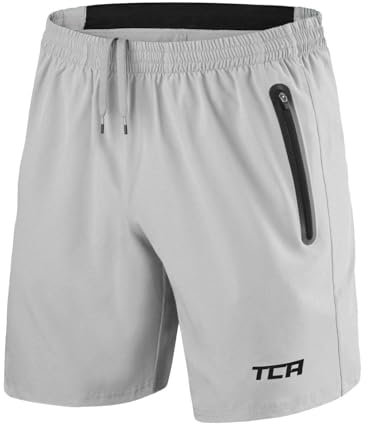 TCA Laufhose für Herren Kurz - Sporthose Herren Kurz - Kurze Sporthose mit Reißverschlusstaschen - Männer Sport Shorts - Gym Shorts - Sport Hose Männer - Running Shorts Men - Hellgrau/Schwarz, XXL