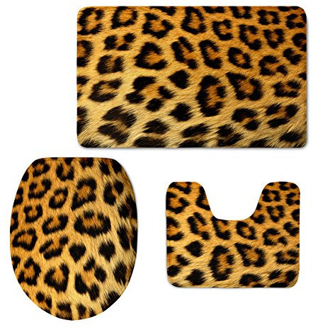 HUGS IDEA Rutschfester, saugfähiger Badteppich-Set, sexy Leopardenmuster, WC-Deckelbezug