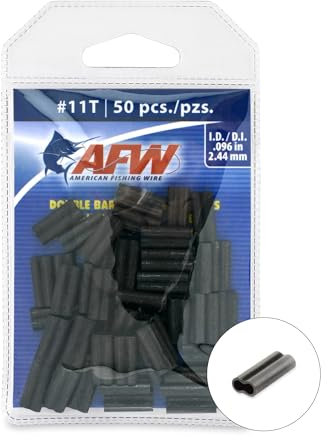 AFW American Fishing Wire Thin Wall Double Barrel Crimp Sleeves, Size #11T/.096, Black, 50 pc