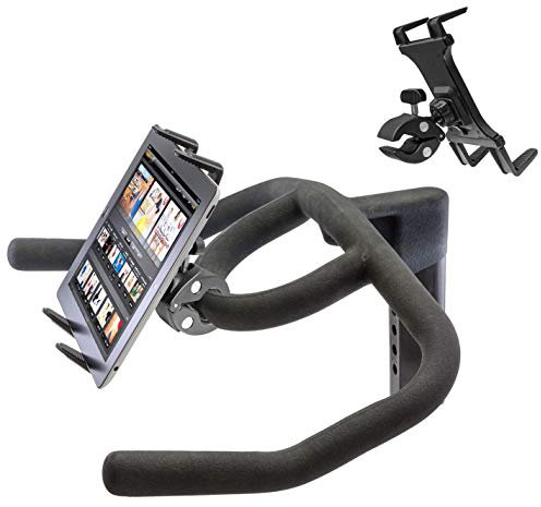 Heavy Duty Clamp Mount w/Universal iPad Pro Tablet Holder for Stationary Bicycle Treadmill Elliptical Indoor Exercise Spin Bike Microphone Stand & Boat Helm (Fits all tablets with or with out case Cases)