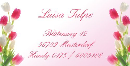 Visitenkarten Tulpen mit Ihrer kompletten Adresse, 54 Stück, ca. 88 x 45 mm
