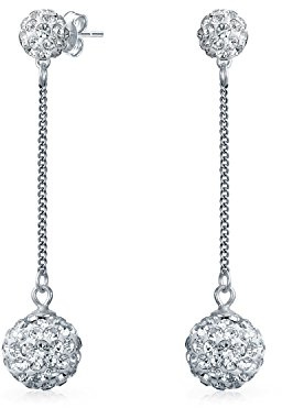 Schwarz Rot Weiß Kristall Pave Runde Double Disco Ball Drop Linear Abschlussball Baumelnd Ohrringe Für Frauen Sterling Silber