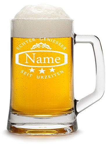 Bierkrug Personalisiert mit Gravur eines Namens - Bierseidel Geschenk zum Geburtstag Geschenkidee - Motiv Ornament und Sterne 0,5l