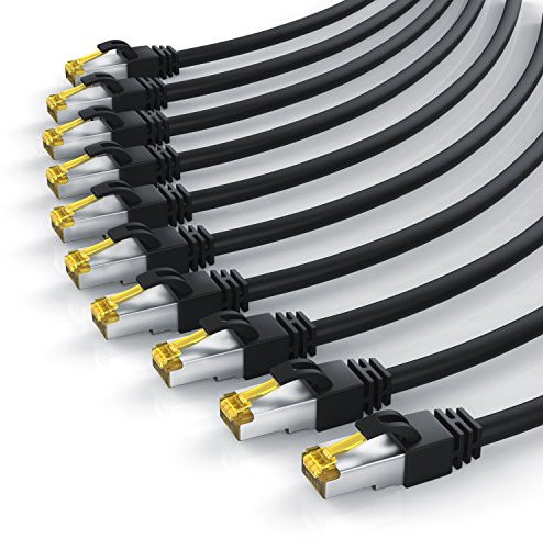 Primewire - Set de 10 câbles réseau Cat 7 Ethernet 0,5m - Câble Patch 10000 Mbits - Câble Gigabit local LAN 10 Gbps 50cm - Blindage S/FTP PIMF, fiches RJ45 - Switch routeur Modem Point d'accès - Noir