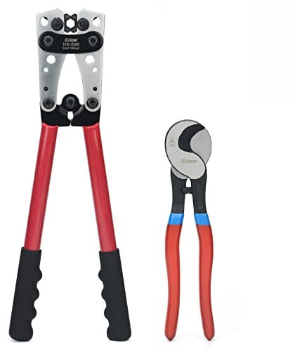 iCrimp Pince à sertir pour cosses de batterie, pince à cosse pour cosses de cuivre robustes et fiches plates, pince à sertir pour mise à la terre de 6-50 mm² avec coupe-fil