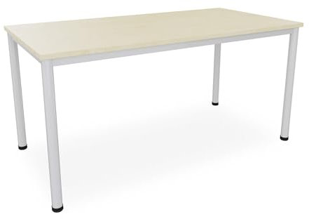 Dila GmbH Schreibtisch Verschiedene Größen und Farben, Konferenztisch graues Metallgestell, Stabiler Besprechungstisch Arbeitstisch, Bürotisch hauseigene Fertigung (B: 160 cm x T: 80 cm, Ahorn)