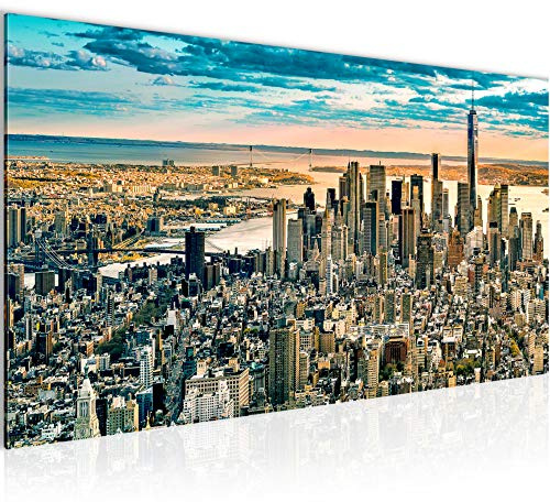 Runa Art Wandbild New York City 1 Teilig 100 x 40 cm Modern Bild auf Vlies Leinwand Stadt Skyline Wohnzimmer Büro Türkis 610012a