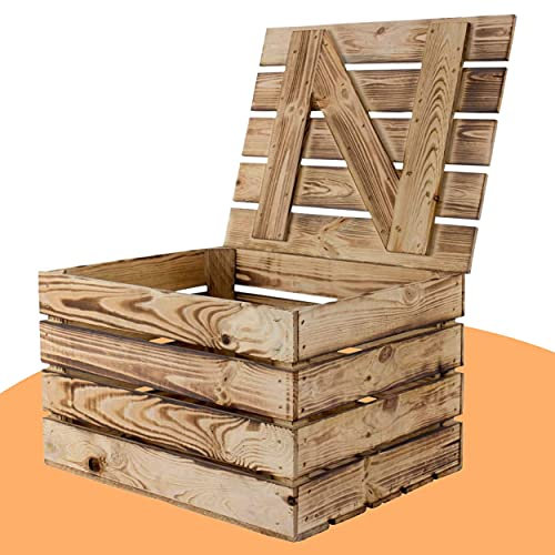 Traumhaft rustikale Holztruhe Schatztruhe Spielzeugkiste Truhe Bank Stauraum Sitztruhe Sitzbank Aufbewahrungstruhe mit großer Kapazität Flur, Schlafzimmer, Wohnzimmer (Holztruhe geflammt *klein*)
