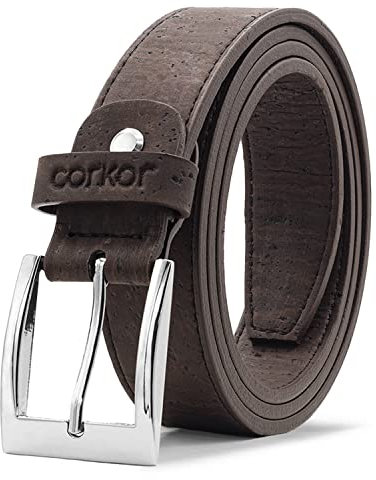 Corkor Vegan Gürtel Herren Veganes Kork Leder Schwarz Braun für Vegetarier 30mm M