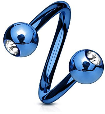 viva-adorno® Lippenpiercing Chirurgenstahl Labret Spirale Twister Kristall Doppelkugel Twist Z405, Dunkelblau