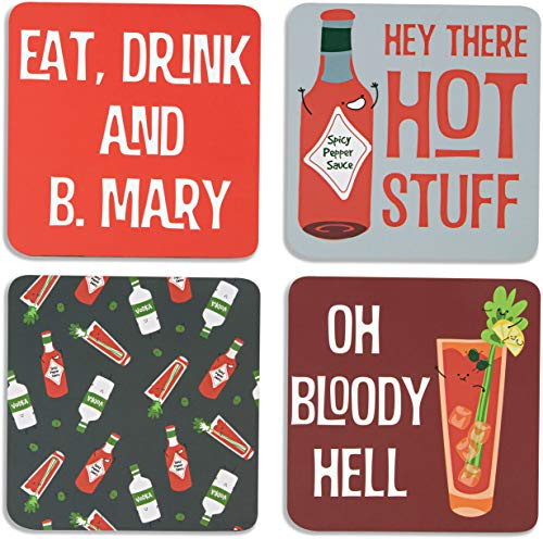 Pavilion - Bloody Mary - 4 Piece Sentiment, Pattern and Character Coaster Set With Box Holder - 4 Inch