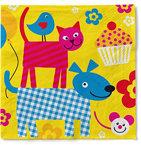 Mank Servietten aus Tissue 33 cm x 33 cm | 1/4 Falz Kaffee Serviette | hochwertige Einmal-Serviette |100 Stück | Happy Kids