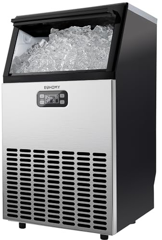 EUHOMY Commercial Ice Maker Machine, 100lbs/24H Stainless Steel Under Counter ice Machine with 33lbs Ice Storage Capacity, Freestanding Ice Maker.