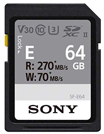 Sony E series SDXC UHS-II Card 64GB, V30, CL10, U3, Max R270MB/S, W70MB/S (SF-E64/T1)