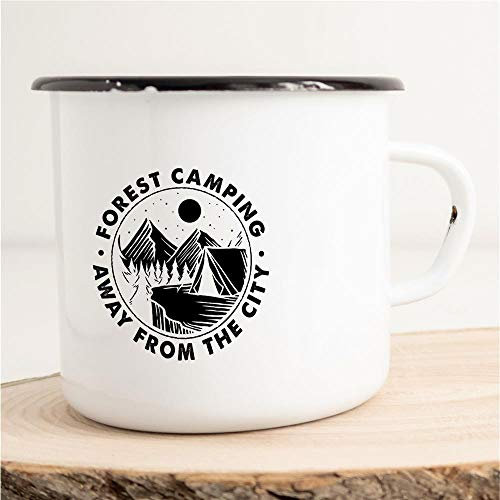 HUURAA! Emaille Tasse Forest Camping Geschenk Idee 300ml Retro Camping-Becher Vintage Kaffeetasse Kaffee-Becher