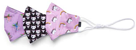 Bloch Kids' Children's Soft Stretch Reusable Face Mask with Lanyard and Moldable Nose Pad (Pack of 3 Assorted Prints), One