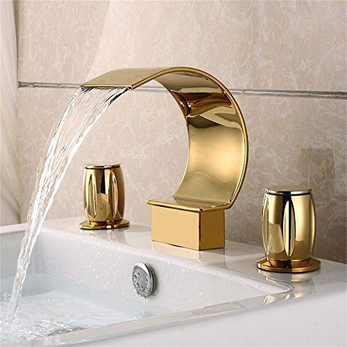 BULUXE Robinet de lavabo de salle de bain en cascade doré moderne avec double poignée à 3 trous