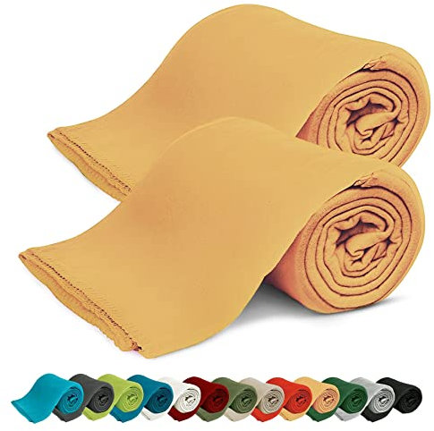 KiGATEX Fleecedecken 2er-Pack 130x160 cm – Weiche Kuscheldecken aus Polar Fleece – Oeko-TEX® Zertifiziert & pflegeleicht – Für Sofa, Bett, Garten & Haustiere – Curry
