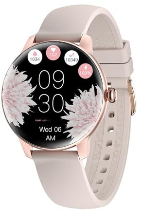 LUNIQUESHOP Montre Connectée Femme Ronde LSFIT | Montre Petite Taille | Moniteur Sommeil spO2 podometre | Fréquence Cardiaque | Montre Intelligente Adolescente Fille | Compatible Android iOS