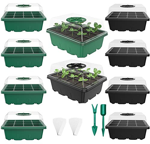 nuyikaso 10 Stück Anzuchtkasten 120 Zellen Mini Gewächshaus Anzucht mit Deckel Zimmergewächshaus Anzüchten Pflanztöpfe Setzling Starter Tabletts Treibhaus Anzuchtschale für Sämling Pflanze