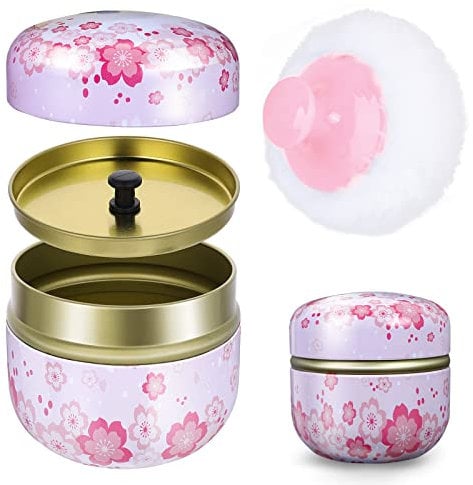 Sibba Puderkoffer mit Puderquaste für Körperpuder Leerer Behälter Staubpulver Box Baby After Bath Puder Puff Kit Makeup Puder Spender Fall (Rosa)