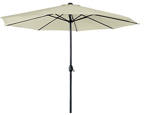 YRHome 300cm Sonnenschirm Alu Neigbar mit Handkurbel UV Schutz 40+ - Dunkelgrau Gartenschirm Terrassenschirm Marktschirm für Balkon, Garten, Terrasse(Beige,3m mit LED)