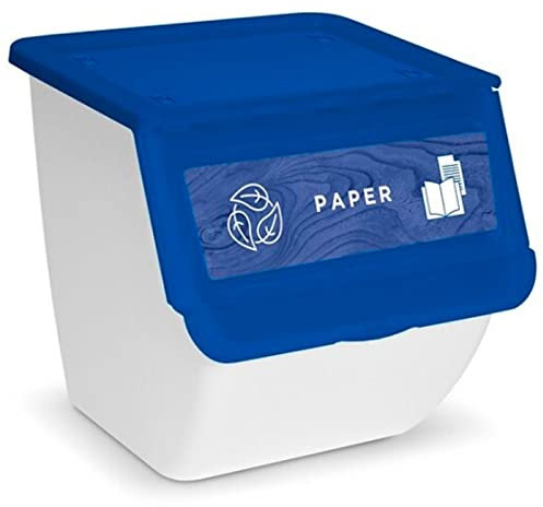 AC - Contenedor apilable de polipropileno - Cubo de Reciclaje de basura, Caja de almacenamiento de residuos, fácil apertura – 36 L – Papel – 36 x 38,5 x 38 cm
