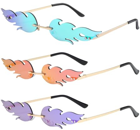 ZOOMPIL Flamme Sonnenbrille, 4 Stück Fashion Flammen Sonnenbrille,Creative Feuer Sonnenbrillen,Flammen Brillen,Feuer Flammenbrille Rahmenlose,Flamme Form Brillen,Frameless Sun Glasses