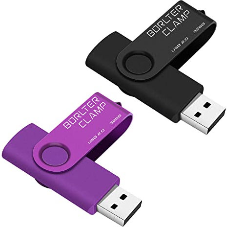 BorlterClamp 32GB Chiavetta USB 2 Pezzi Set di Pen Drive Unità Flash USB 2.0 Girevole Penna USB, Nero e Viola
