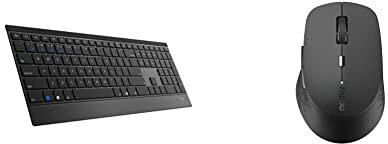 Rapoo E9500M kabellose Tastatur Wireless Keyboard flaches Aluminium Design - schwarz & M300 Silent kabellose Maus Wireless Mouse 1600 DPI Sensor 9 Monate Batterielaufzeit - dunkelgrau