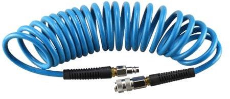aunstarwei Air Compressor Hose Polyurethane(PU) Recoil Blue with 1/4 Europe Quick Coupler and Plug Fittings, 5m Length