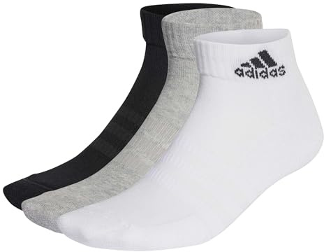 adidas Unisex Kids Cushioned Sportswear Ankle Socks 3 Pairs, Medium Grey Heather/White/Black, 6-7 Years