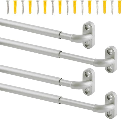 TYRON 4 Pack Screwed Sash Curtain Rod Adjustable 12-18 Inch, 3/8 In. Diameter, Small Front Door Curtain Rod (Nickel)