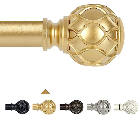 TANGWIN goldfarbene Gardinenstangen für Fenster, 168 bis 305 cm, 2,5 cm starke verstellbare Gardinenstange, robuste Gardinenstangen, Endstücke mit Netzstruktur, Vorhangstangen
