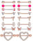 Adramata 8 Paires Piercing Teton Femme en Acier Chirurgical - Mamelon Cœur Papillon Anneaux, Percing à la Langue, Corps Bijoux
