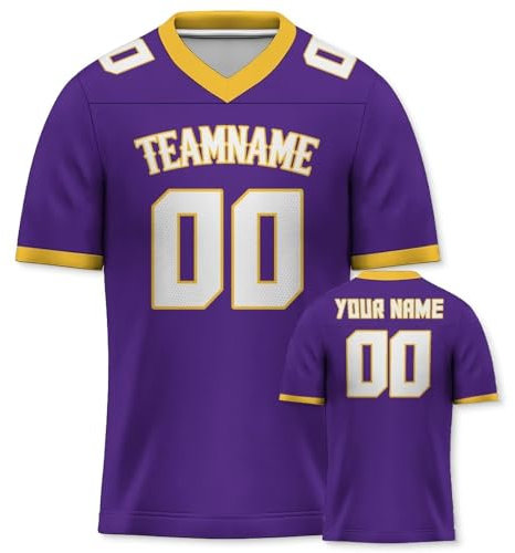 Yolovi Personalisiertes American Football Trikot Print/Embroidery mit Namen Nummer Blank Practice Jersey Shirts Hip Hop Party Trikot für Herren Damen Kinder Lila Gelb
