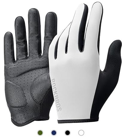 ROCKBROS Road to Sky Handschuhe Fahrrad Fahrradhandschuhe Touchscreen Vollfinger Atmungsaktive rutschfeste Handschuhe Frühling Sommer für Radfahren Laufen Fitness Damen Herren Weiß M