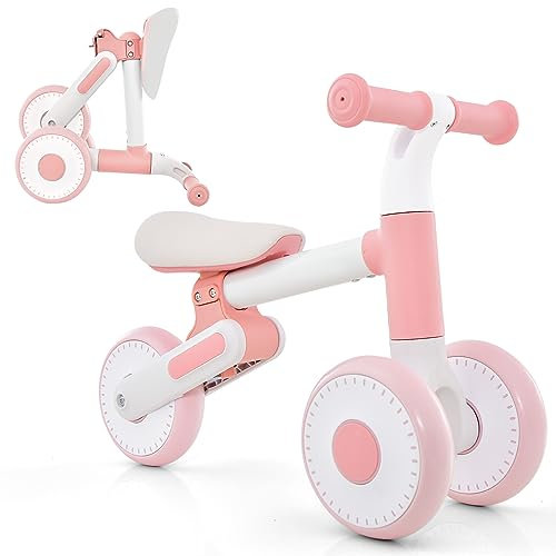 COSTWAY Kinder Laufrad, Balance Bike klappbar, Lauflernrad mit Verstellbarer Sitzhöhe, Kinderlaufrad 12-36 Monate Baby, Erste Fahrrad Geschenk (Rosa)