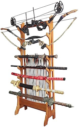 Schwerthalter, Schwertständer, 4/5/6/8-lagiger Kleiderbügel, bodenstehender Waffenständer – vertikale Kampfsport-Schwertständer aus Holz, Angelrutenhalter zur Unterstützung Aller Schwerter